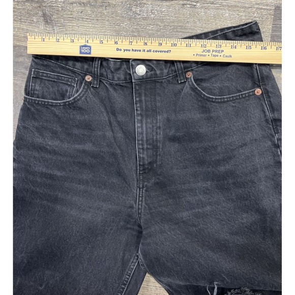 Zara High Waisted Distressed Baggy Wide Leg Full Length Jeans Black Size 12 - Picture 8 of 11